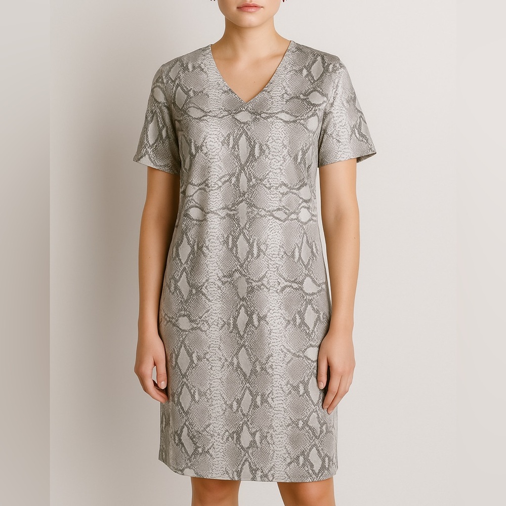 Equipment Silk Snake Pattern Shift Mini Dress Size S Gray Party Evening Work